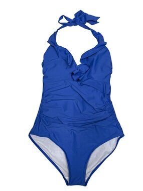 Boden Blue Halter One Piece Swimsuit With Ruffle Detail Size US